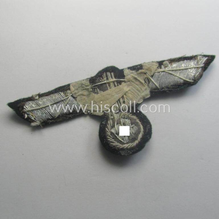 WH (Heeres) officers'-type, hand-embroidered breast-eagle (ie. 'Brustadler für Offiziere') as was executed in bright-silverish-coloured braid as was intended for usage on the various officers'-pattern tunics