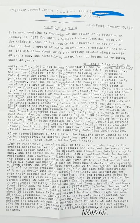 Signature of Wehrmacht Heer KC Recipient 'Johann Condné'
