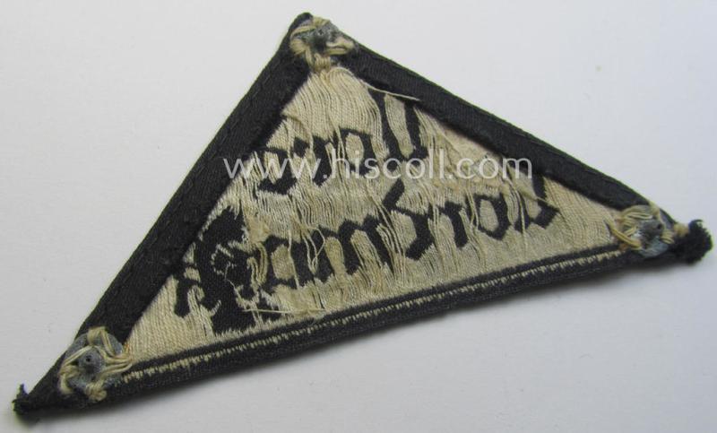 'HJ' ('Hitlerjugend') ie. 'BDM' ('Bund Deutscher Mädel'-) district-triangle (ie. 'Gebietsdreieck') entitled: 'Nord Nordmark' being a moderately used- ie. worn example that misses its paper-based 'RzM'-etiket