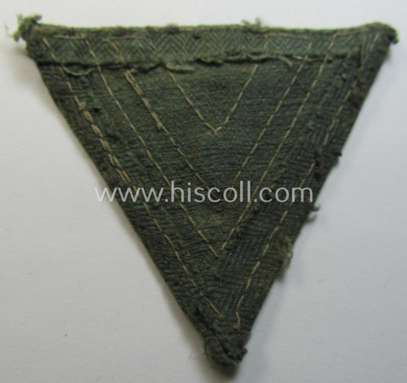 Truly used WH (Heeres ie. Waffen-SS) 'Armwinkel' (or: arm-chevron) as was executed on a greenish-coloured- and/or 'HBT'-like (ie. 'Drillich'-) based background as was specifically intended for usage by an: 'Obergefreiter' (ie. 'SS-Rottenführ...