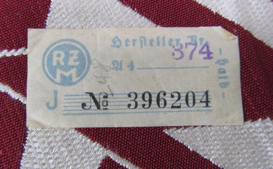 Attractive - and scarcely encountered! - SA (ie. 'Sturmabteilungen'), 'BeVo'-woven sport-shirt insignia (of the third ie. final type-) as was intended for an SA-member who served within the: 'Gruppe Westfalen' (WF) still showing its 'RzM'-eti...