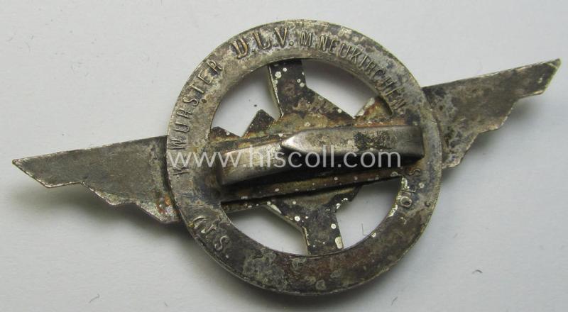 Luxuriously-styled so-called: DLV (ie. 'Deutscher Luftsport Verband') visor-cap-device (ie. 'Abzeichen für die Schirmmütze') being a neatly maker- (ie. 'K. Wurster'- and 'DLV'-) marked example