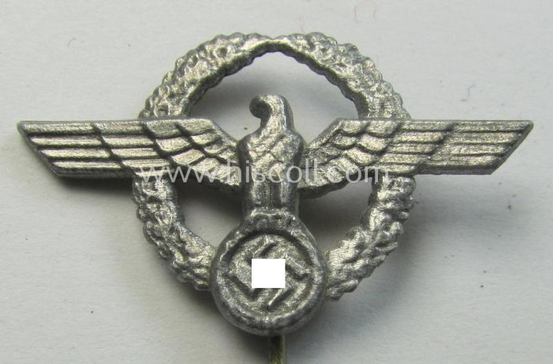 Attractive - and unusally found! - smaller- (ie. 3,5 cms.) wide-sized and 'Cupal'-based, 'Deutsche Polizei' (or: German police) lapel-pin sigifying membership witin the 'Deutsche Polizei' as was intended for usage on the civil-attire