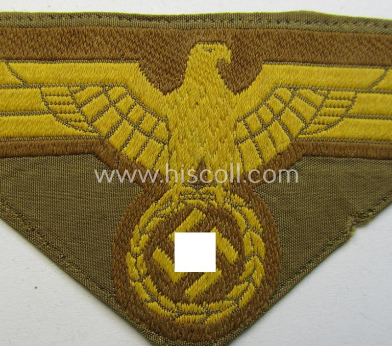 Attractive, WH (Kriegsmarine) 'tropical-issue' (ie. DAK or: 'Deutsches Afrika Korps'-related-) breasteagle as executed in neat so-called: 'BeVo'-weave style that comes in a clearly used- (ie. trimmed- and/or pre-confectioned-), condition