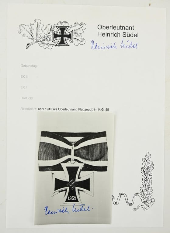 Signature of Luftwaffe KC Recipient 'Heinrich Südel'