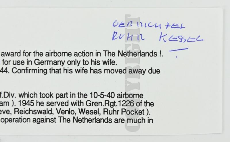 German WH Fallschirmjager Document Grouping 'Bernard Krahn' Inf.Rgt. 16 Holland