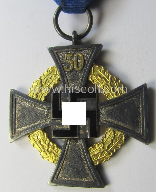 Attractive - and rarely encountered! - 'Treuedienst Ehrenzeichen' being of the so-called: 'Sonderstufe' as awarded for 50 years of loyal-service and that comes in an overall nice- (ie. surely issued- and/or moderately used-), condition