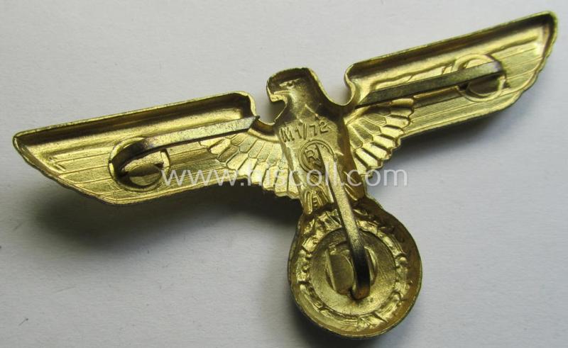 Superb - bright-golden-coloured- and/or: 'Feinzink'-based (political-style) visor- (ie. 'Schirmmützen'-) cap-eagle being a detailed example that is neatly: 'RzM' and/or 'M1/72' marked on its back
