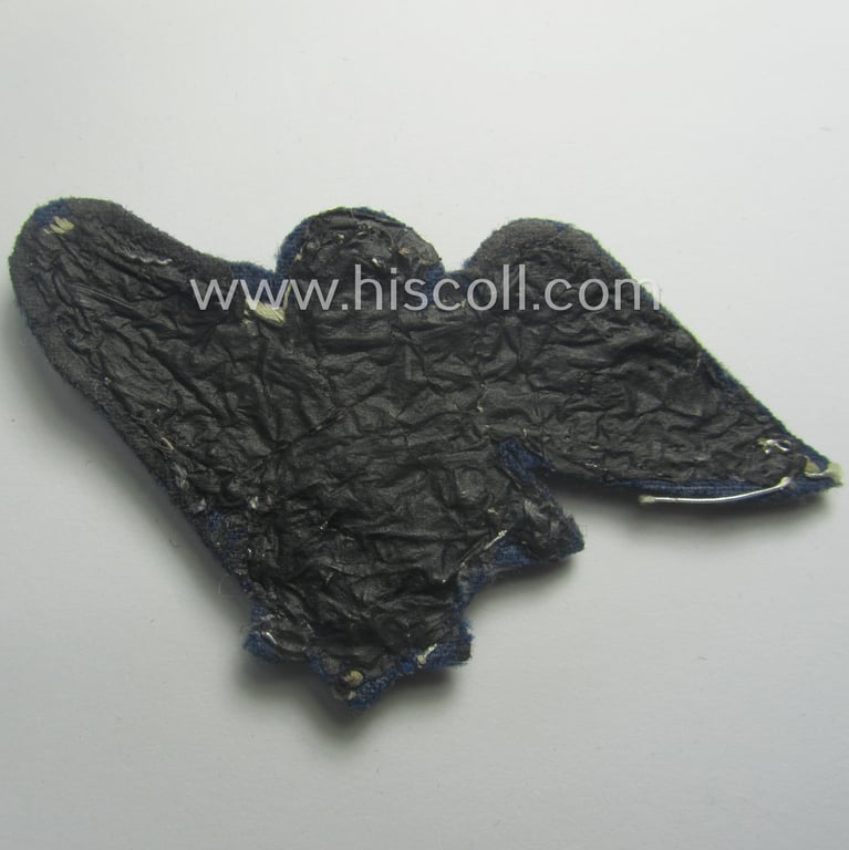 Stunning - and very scarcely encountered! - officers'-pattern, 'Luftschutz' (ie. RLB-) breasteagle being a neatly hand-embroidered- and luxuriously-styled example that is executed onto a bluish-grey-coloured- and/or woolen-based background