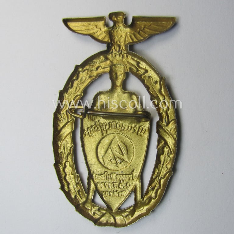 Zinc-based, bright-golden-toned, SA- (ie. 'Sturmabteilungen'-) related day-badge (ie. 'tinnie') as was issued to commemorate an: 'SA'-gathering ie. rally entitled: 'Wettkampftage - SA-Gruppe Westmark - 2.3.7.1938 - 12. Juni 1938 - Koblenz'