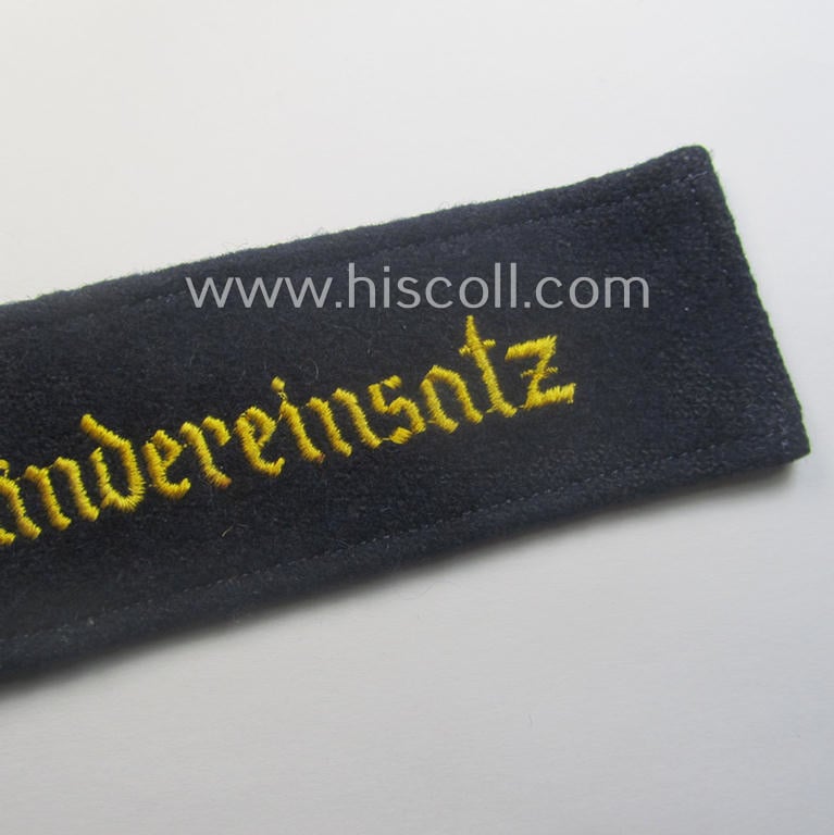Superb - and actually rarely encountered! - example of the HJ/BDM- ('Hitlerjugend' ie. 'Bund Deutscher Mädel'-) cuff-title (ie. 'Ärmelstreifen') entitled: 'Ausländereinsatz' being an example as executed in the machine-embroidered pattern