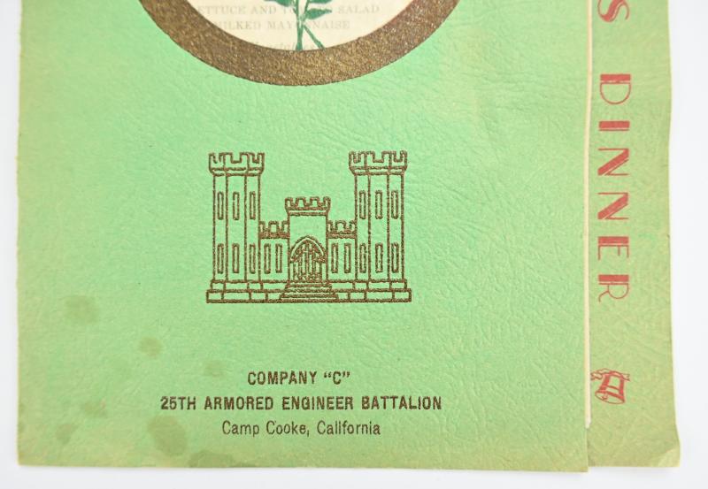 US WW2 25th Armored Engineer Bn Christmas Dinner Card