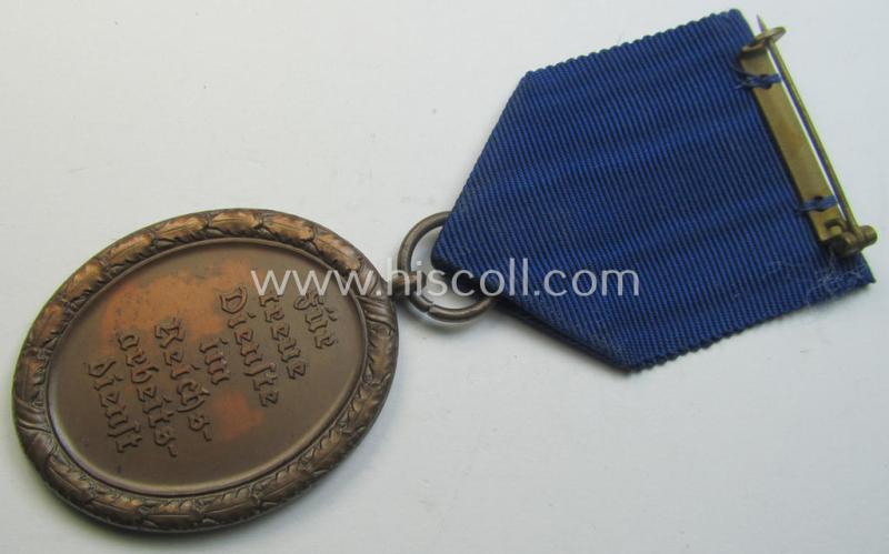 Attractive example of a: RAD (ie. 'Reichsarbeitsdienst'): 'Dienstauszeichnung 4. Stufe für Männer' as was intended for 4 years loyal-service and that comes mounted onto its period (broad-sized) ribbon (ie. 'Bandabschnitt')