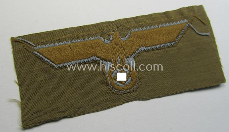 Superb, WH (Heeres) 'tropical-issue' (ie. DAK or: 'Deutsches Afrika Korps'-related-) side-cap-eagle and dito cocarde-set as executed in 'BeVo'-weave-pattern (both insignia-pieces coming in an overall very nice- ie. 'virtually mint' condition)