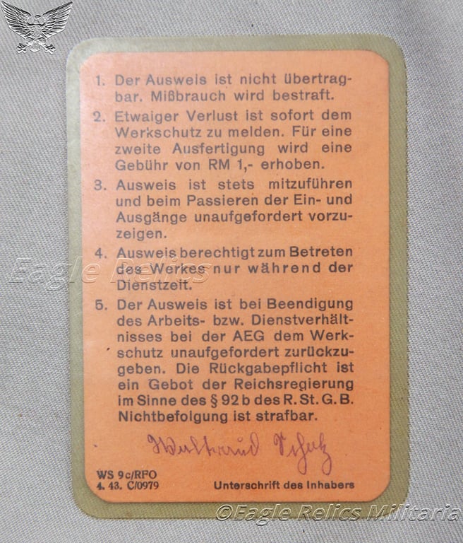 AEG-RFO Factory Access Pass to German Woman from Freibu