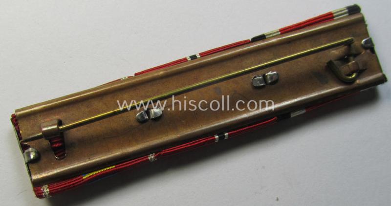 Neat, 3-pieced, WH (Heeres etc.) medal-bar (ie. 'Feld- o. Bandspange') showing resp. the ribbons for an: 'Eisernes Kreuz II. Klasse' (or: iron cross second class), an: 'Ost'-medal and a: Romanian medal 'Kreuzzug gegen den Kommunismus'