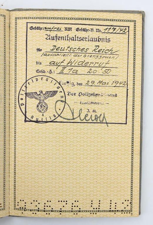 German Third Reich Foreigner Pass