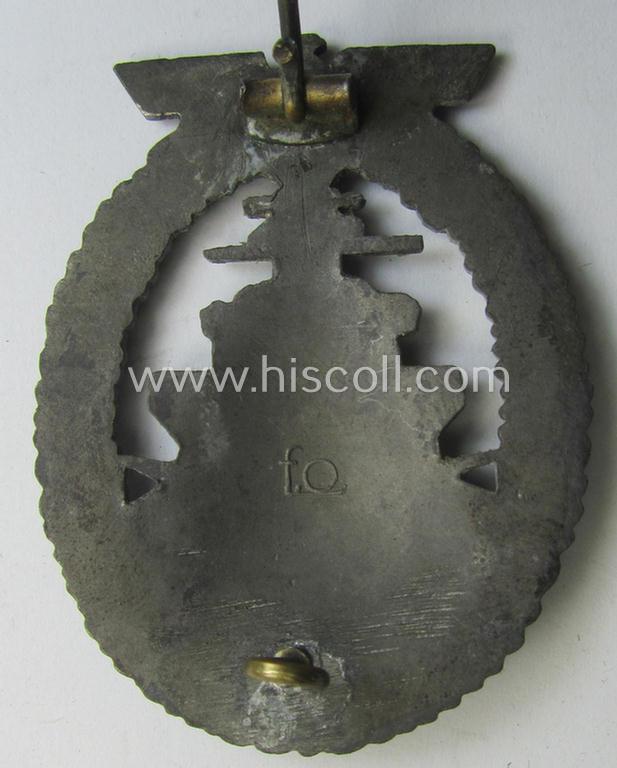 WH (KM) 'Flottenkriegsabzeichen' being zinc- (ie. 'Feinzink'-) based example by the 'Friedrich Orth'- (ie. 'FO'-) company