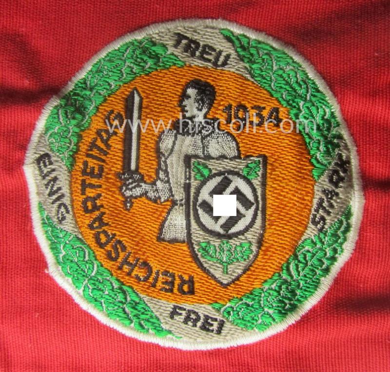 'Patriotic-styled'- and/or truly nicely woven! - N.S.D.A.P.-related vehicle- ie. bicycle-flag (ie. 'Fahrrad-Fahne') depicting on both sides an interwoven illustration of a knight coupled with the text: 'Reichsparteitag 1934'