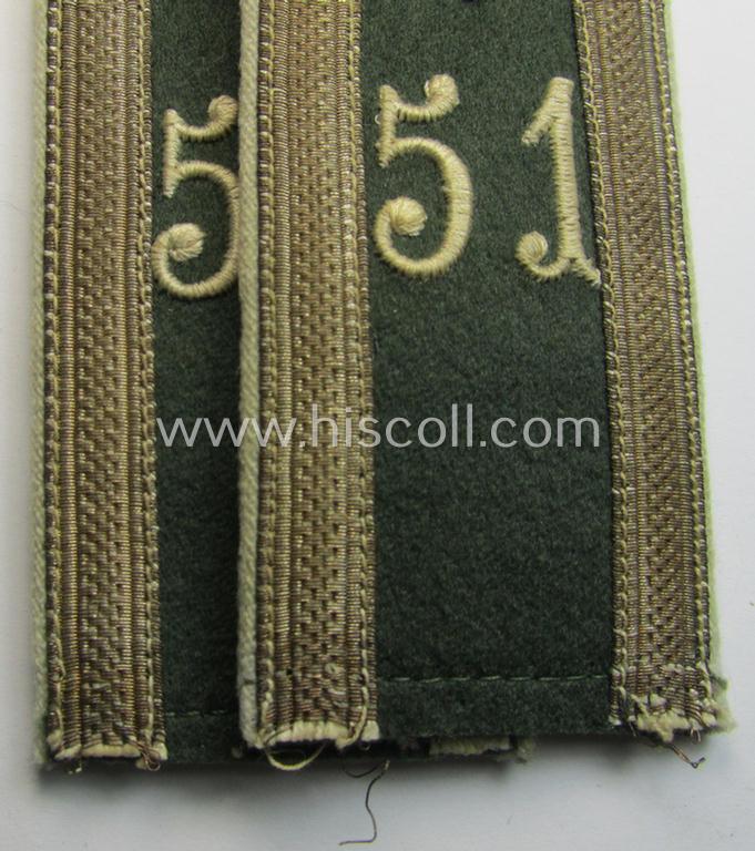 Attractive - and fully matching! - pair of WH (Heeres) early-war-period- (ie. 'M36'- ie. 'M40'-pattern and/or rounded-styled) neatly 'cyphered' NCO-type shoulderstraps as was intended for an: 'Unteroffizier des Infanterie-Regiments 51'