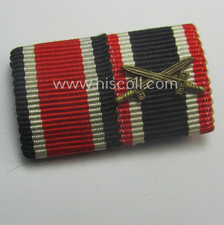 Neat - and simply never issued- nor worn! - dual-pieced WWII-period ribbon-bar (ie. 'Feld- o. Bandspange') as was intended for combination: 'Eisernes Kreuz II. Klasse' (or: iron cross second class) and 'KvK II. Klasse mit Schwertern'