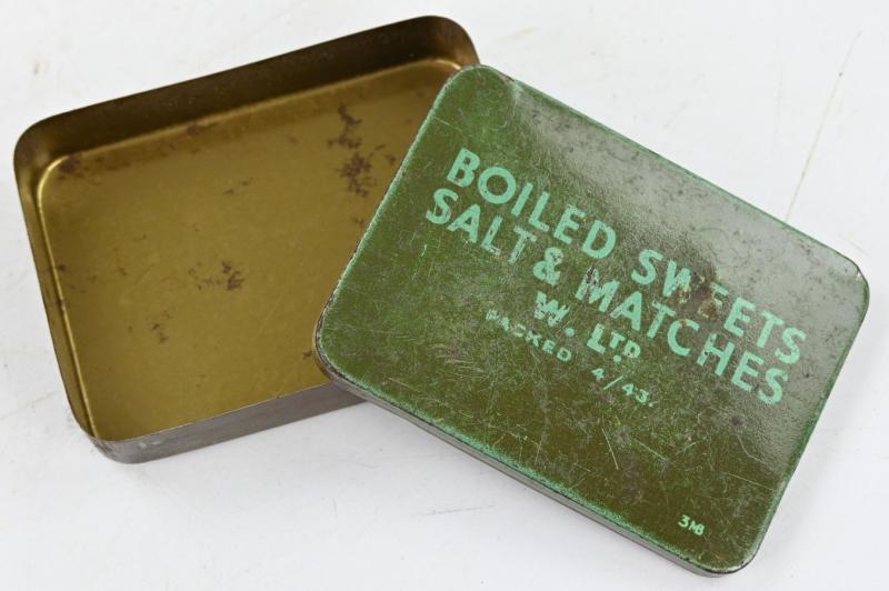 British WW2 Tin can of Boiled Sweets, Salt & Matches
