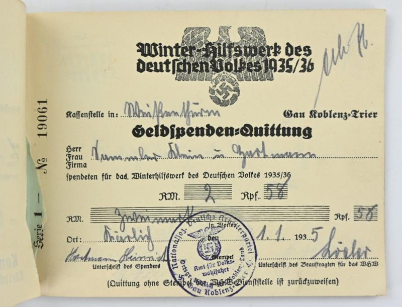 German WHW Contribution Booklet 1935/36