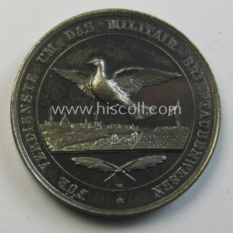 Attractive - and silver-based! - 'Preussen'-related commemorative-award-plaque (ie. 'Erinnerungs- o. nichttragbare Auszeichnungsplakette' or: 'Medaille für Verdienste um das Militär-Brieftaubenwesen 1918' and that came stored in its etui