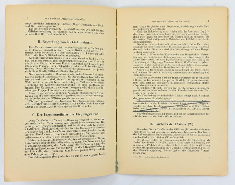 German LW Booklet ' Wie Werde ich Offizier der Luftwaffe?'