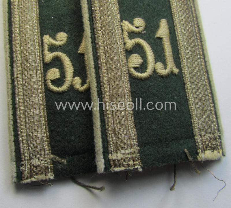 Attractive - and fully matching! - pair of WH (Heeres) early-war-period- (ie. 'M36'- ie. 'M40'-pattern and/or rounded-styled) neatly 'cyphered' NCO-type shoulderstraps as was intended for an: 'Unteroffizier des Infanterie-Regiments 51'