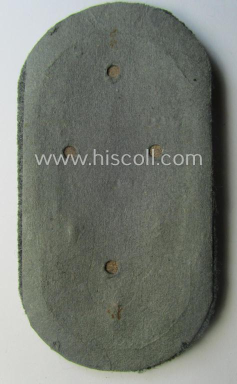 Superb, WH (Heeres ie. Waffen-SS) 'Demjansk'-campaign-shield as executed in typical magnetic, so-called: 'Eisenblech' (and being of the 'missing-log' variant-pattern)