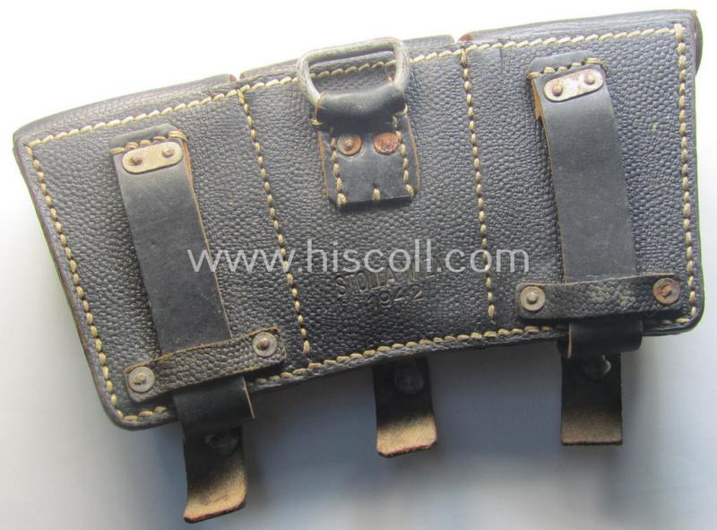 Single, mid-war-period WH (Heeres, Waffen-SS etc.) ammunition-pouch (ie. 'Munitionstasche für K98') being a clearly maker- (ie. 'Stolla - Wien'-) marked and/or: '1942'-dated example