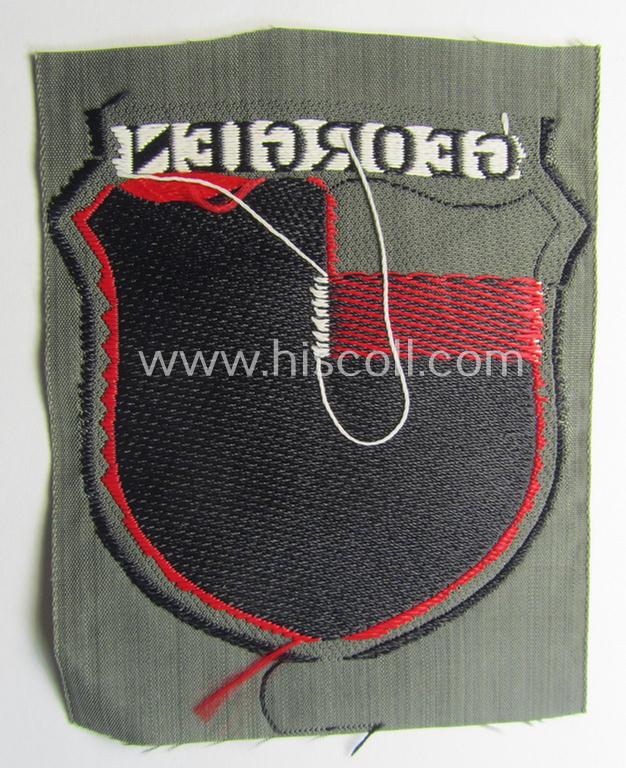 Attractive, 'BeVo'-type armshield entitled: 'Georgien' (being a 'virtually mint- ie. unissued' example as intended for a volunteer who served within the 'Deutsche Wehrmacht' ie. within the 'Georgisches Legion')