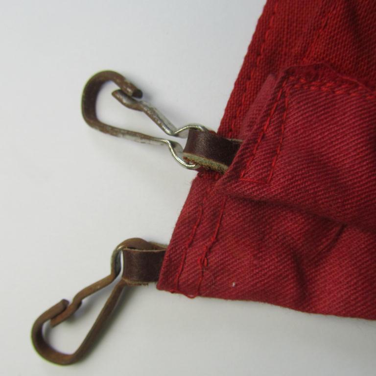 Attractive, medium-sized N.S.D.A.P.-related so-called: 'Fahrradfahne' (being fabricated in typical, linnen-based- and/or printed fabric) and that comes in an overall nice, albeit moderately used, condition)