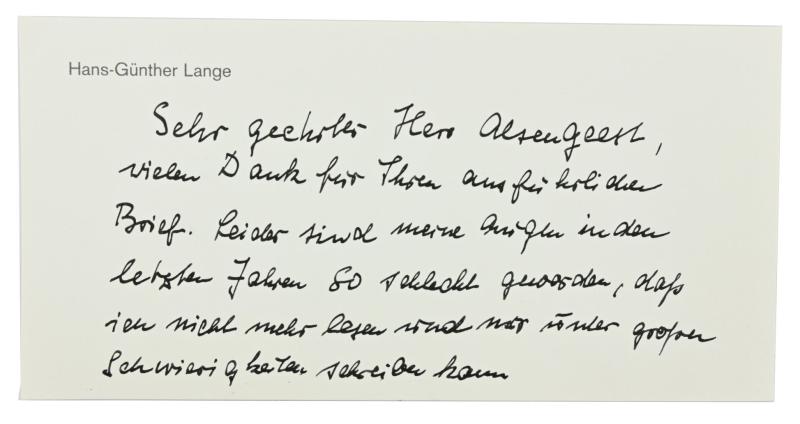 Signature of Kriegsmarine KC-OLC Recipient 'Hans-Günther Lange'