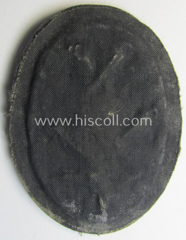 Attractive - and actually scarcely encountered! - WH (Kriegsmarine) golden-toned, so-called: career- ie. specialist-armbadge (ie. 'Dienstgrad-Abzeichen') as was specifically intended for usage by an: 'Oberzimmermannsmaat' (ie. senior naval-carpen...