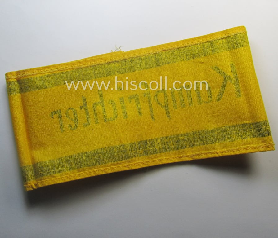 Attractive - and most certainly scarcely found! - linnen-based- and/or neatly printed, golden-yellow-coloured (I deem) HJ- (ie. 'Hitlerjugend'-) related armband (ie. 'Armbinde') entitled: 'Kampfrichter' as was intended for a referee