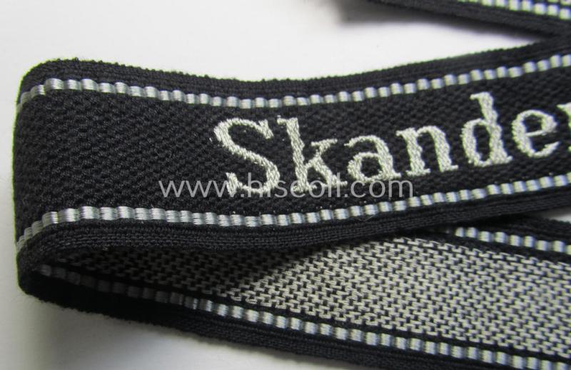 Superb - and rarely encountered! - example of a Waffen-SS, 'semi-BeVo'-pattern, EM- (ie. NCO-) type cuff-title (ie. 'Ärmelstreifen') as was intended for a member of the: '21. Waffen-Grenadier-Division der SS' “Skanderbeg” (ie. 'albanische Nr....