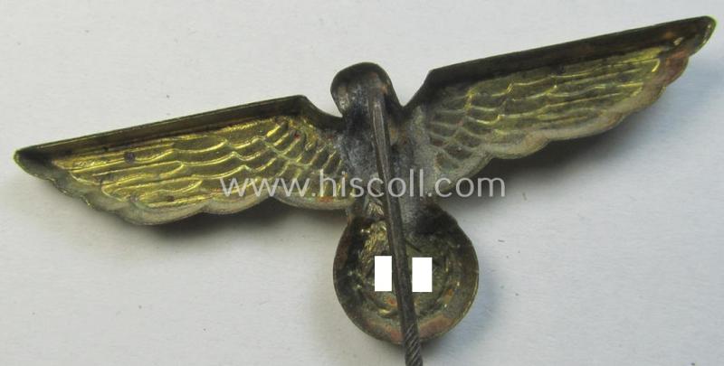Neat, WH (Kriegsmarine) 'single-pattern'-eagle-pin being a non-marked example as was intended for attachment to the (darker-blue- ie. white-topped-) so-called: 'Tellermützen'
