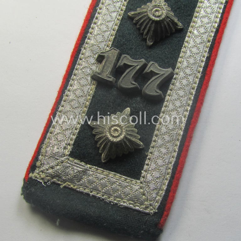 Single, WH (Heeres) neatly 'cyphered', early-war-period- (ie. 'M40'-) pattern NCO-type shoulderstrap as was intended for an: 'Oberwachtmeister des Artillerie-Rgts. 177'