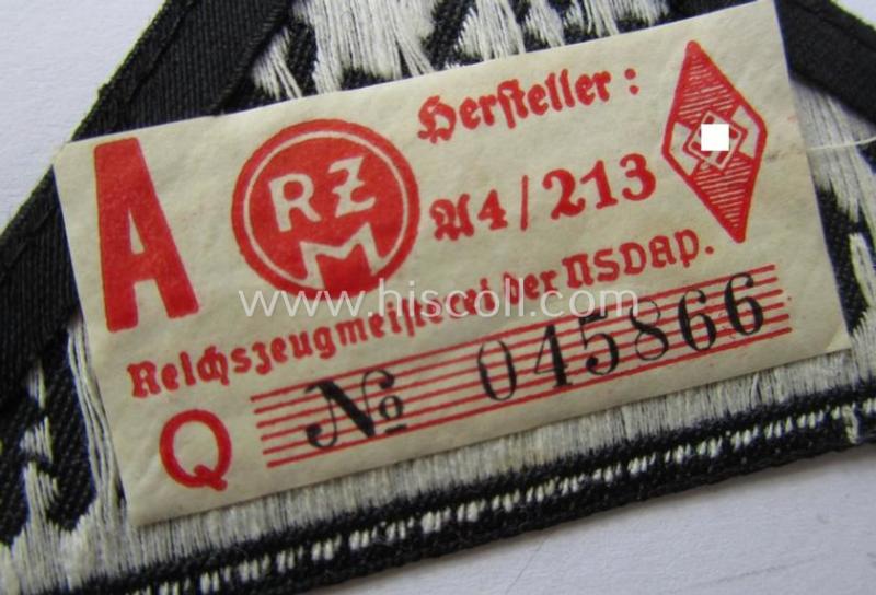 'HJ' ('Hitlerjugend') ie. 'BDM'- ('Bund Deutscher Mädel') district-triangle (ie. 'Gebietsdreieck') entitled: 'Südost Steiermark' (being a hardly used- nor worn example that still retains its period-attached 'RzM'-etiket)