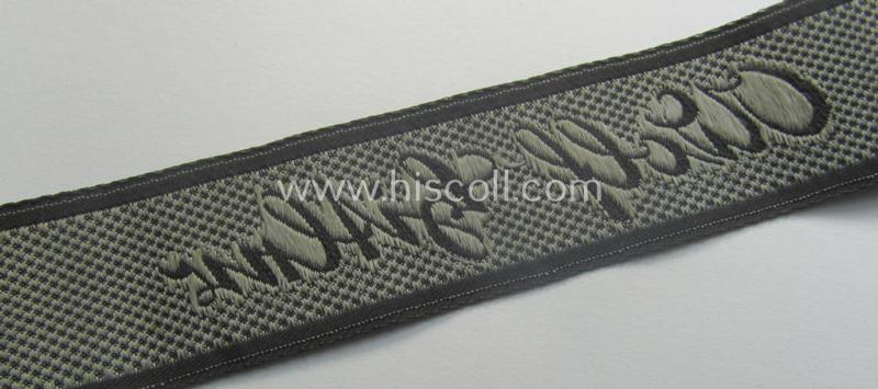 Waffen-SS 1943/44-pattern cuff-title (ie. 'Ärmelstreifen') as executed in typical 'BeVo'-weave-pattern as was intended for a member within the: 1. SS-Panzer-Division "Leibstandarte-SS Adolf Hitler"