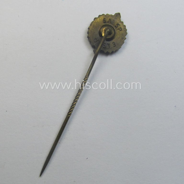Miniature lapel-pin: 'SA Sportabzeichen in Bronze' being a nicely maker-marked example that bears the superimposed text: 'SA SO - H St 3' on its back
