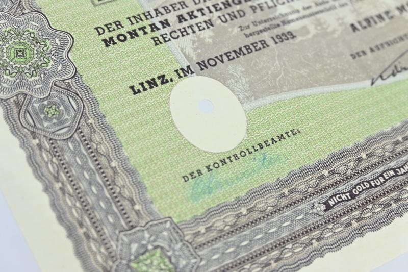 German Third Reich Certificate Alpine Montan AG "Hermann Göring" Linz