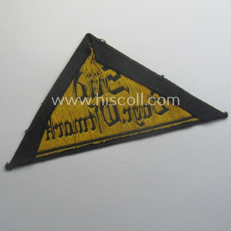 'HJ' ('Hitlerjugend') district-triangle (ie. 'Gebietsdreieck') entitled: 'Süd Bayr. Ostmark' (being a just minimally used- ie. worn example that regrettably misses its 'RzM'-etiket)