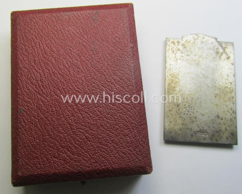 Attractive, silverish-toned (pre) 'Reichsnährstand'- (ie. 'RNSt.'-) related, commemorative-award-plaque entitled: 'Grüne Woche Berlin 1934 - 1. Preis für Butter - Molk. Gen. Belzig.' and that comes stored in its period etui