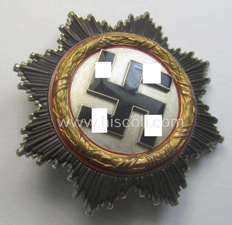 Stunning, neatly maker- (ie. '20'-marked-) example of WH (Heeres, LW etc.) 'Deutsches Kreuz im Gold' (or DKiG) being a (regular- ie. 'light-weight') piece that was produced by the: 'C.F. Zimmermann'-company
