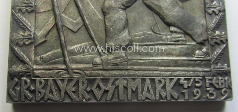 Luxuriously-styled - and with certainty rarely seen! - SA- (ie. 'Sturmabteilungen'-) related commemorative-plaque (ie. 'Erinnerungs- o. nichttragbare Plakette') entitled: 'S.A. Wintersportkämpfe - Gr. Bayer.Ostmark - 4./5. Febr. 1939 - Dem Siege...
