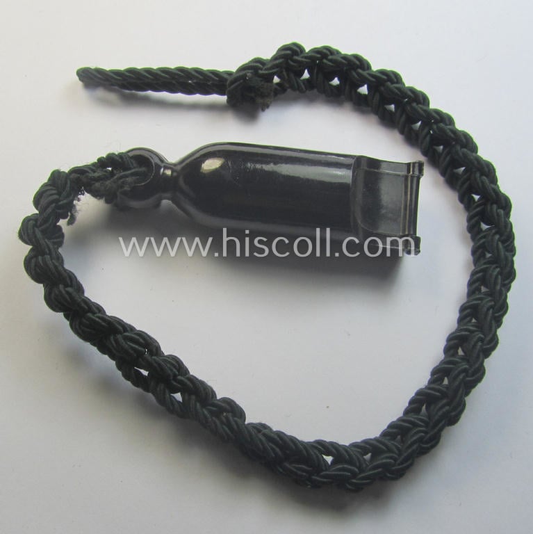 HJ- (ie. 'Hitlerjugend'-) personal-equipment-item: a resin-based flute (ie. 'Dienstflöte') onto its original (greenish-coloured- and/or twisted) lanyard