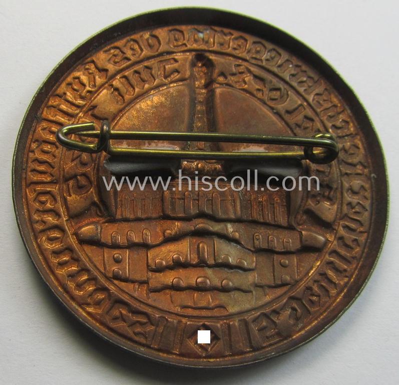 Reddish-bronze-toned, D.R.K.B. (or: 'Deutscher Reichskriegerbund' aka 'Kyffhäuserbund') day-badge (ie. 'tinnie') being a non-maker-marked example entitled: '5. Deutscher Reichskriegertag des Kyffhäuserbundes - Kassel - 6.- 8. Juni 1937'